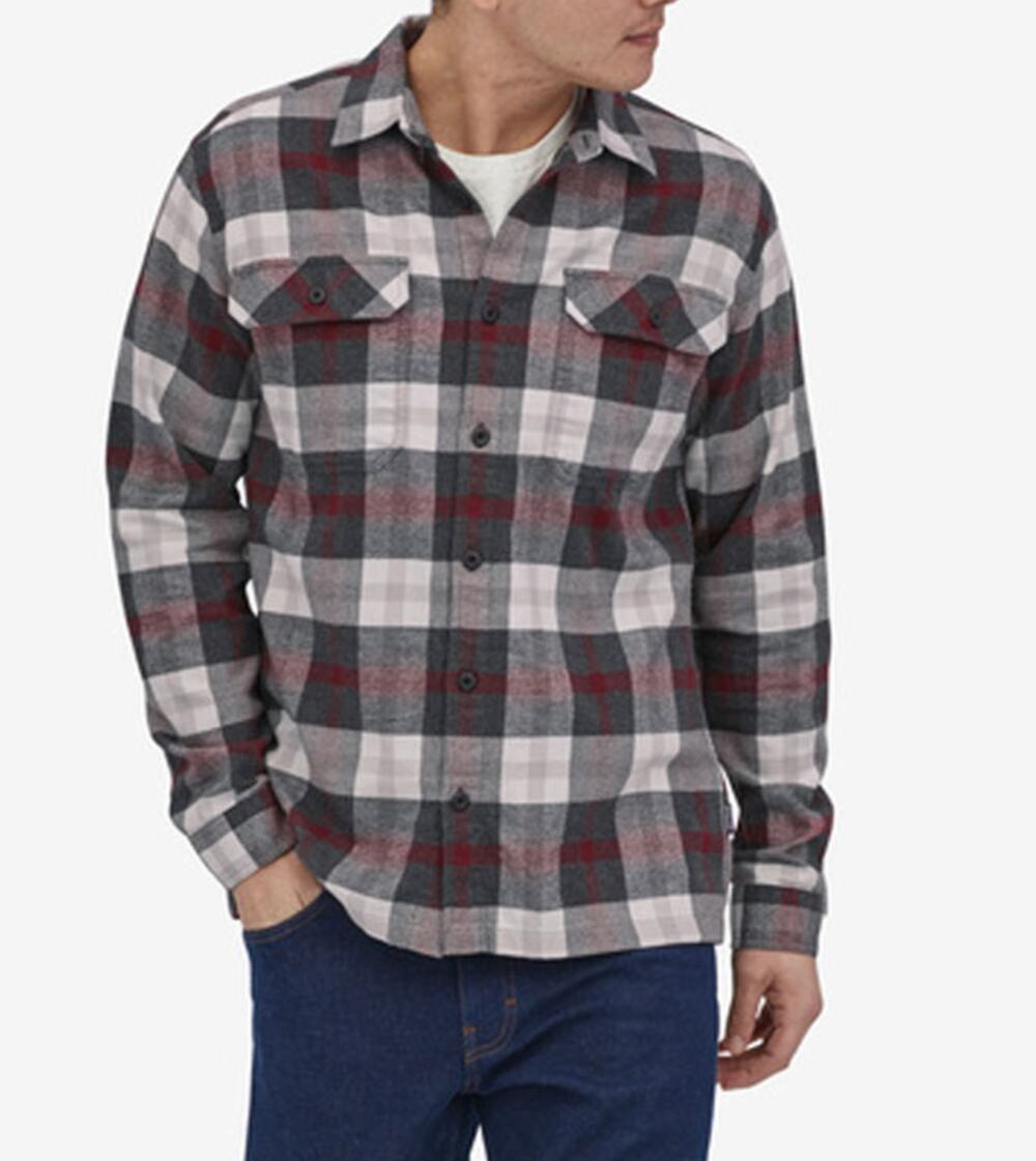 Patagonia Fjord Flannel Shirt M Gray Organic Cotton Midweight Plaid Long Sleeve